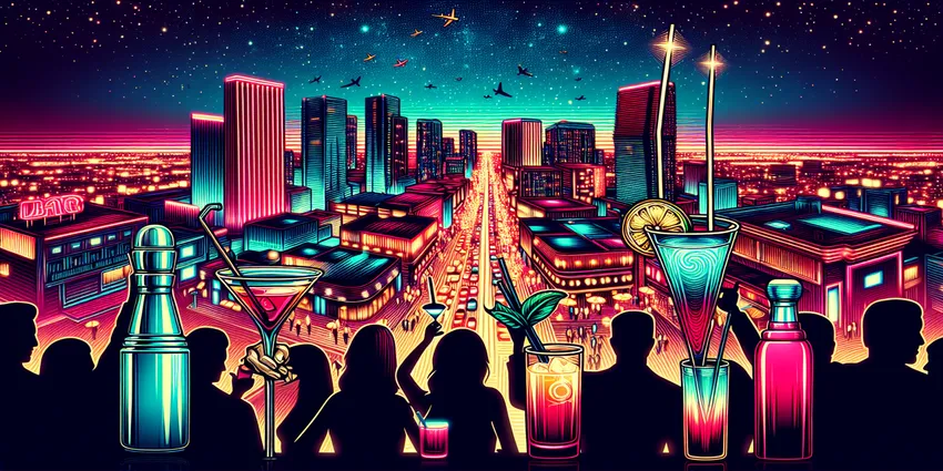 Miami nightlife bar staff guide poster showing lively Miami bars and bartenders at work