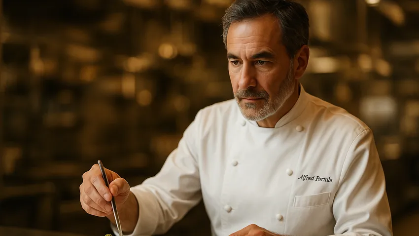 Alfred Portale portrait in professional kitchen