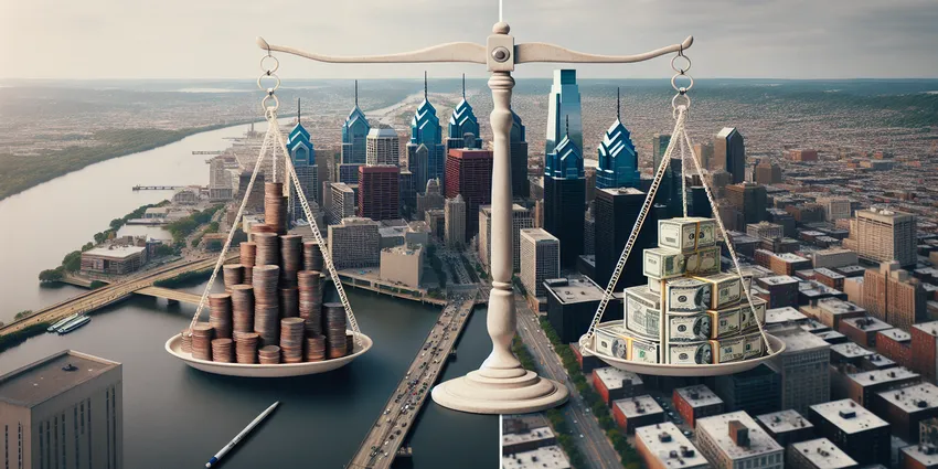 Philadelphia cashier at register with cash and credit card