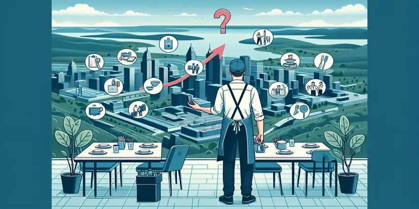 Busser cleaning tables and serving in a restaurant