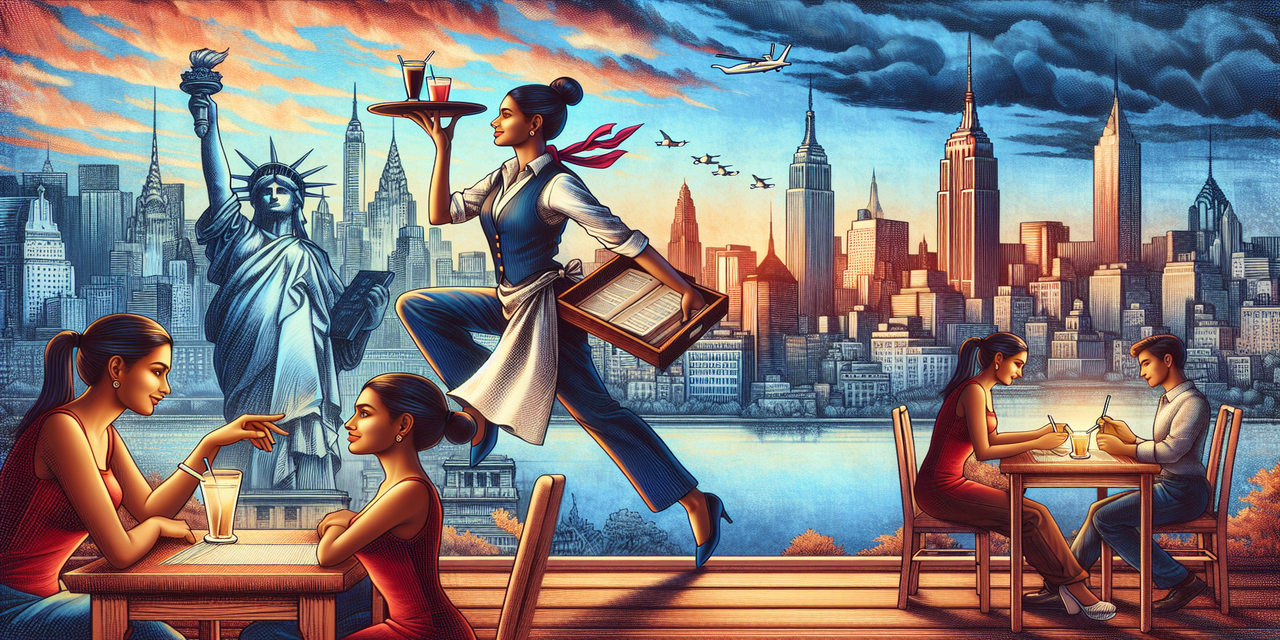 Waitress serving customers in a New York City restaurant