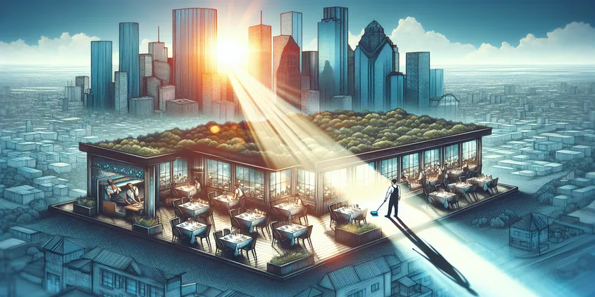 Busser cleaning dining area in Houston restaurant