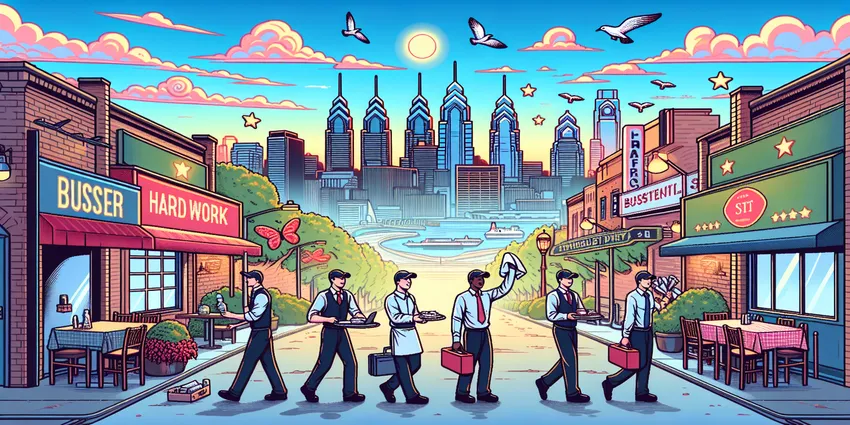 busser clearing and resetting tables in philadelphia restaurant
