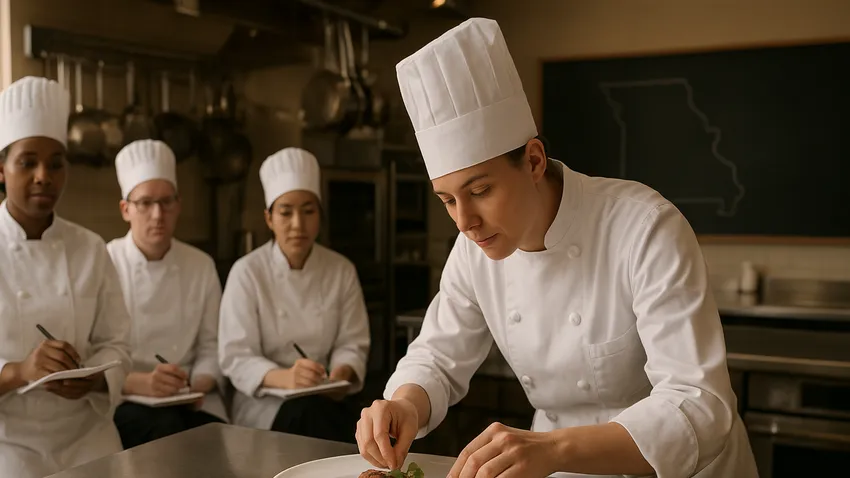 Culinary students preparing in kitchens at Missouri schools