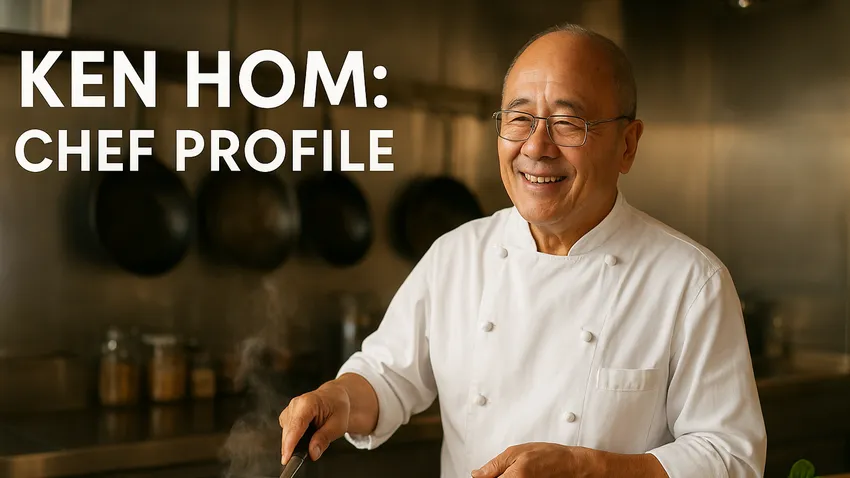 Ken Hom cooking at a wok