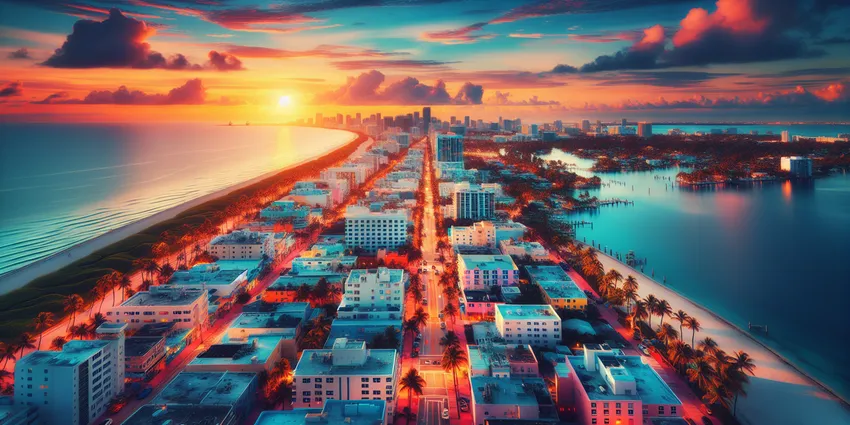 A vibrant Miami bar and restaurant scene at night with diverse crowds