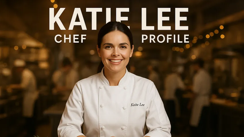 Katie Lee smiling in kitchen with fresh ingredients