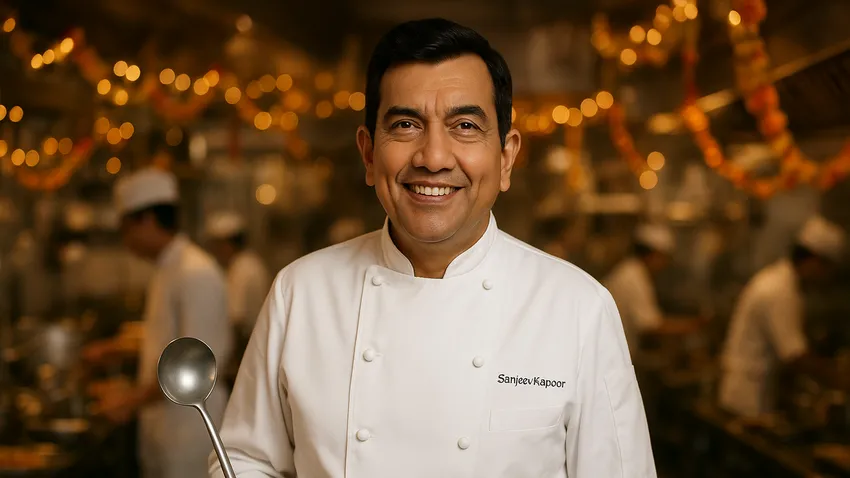 Sanjeev Kapoor cooking in kitchen