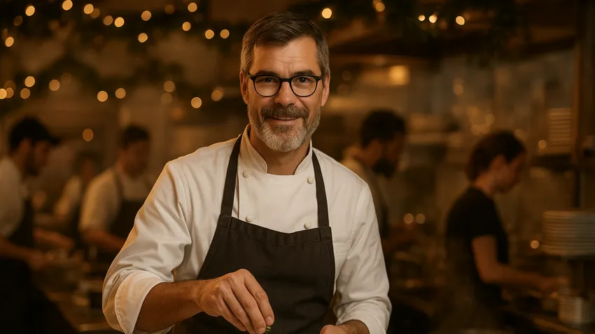 Hugh Acheson portrait in chef whites