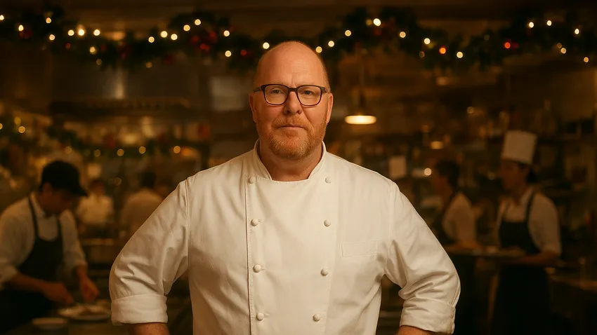 Mario Batali portrait smiling in chef coat