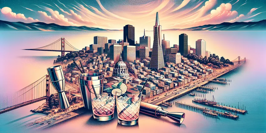 Poster image showing bartending training in San Francisco