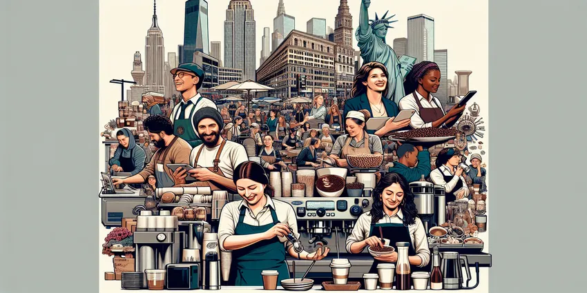 Barista preparing coffee in New York City cafe