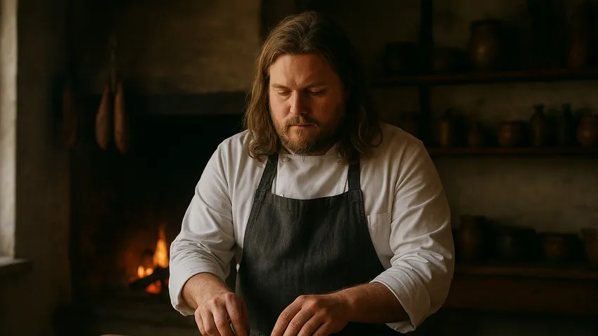 Magnus Nilsson portrait in kitchen showcasing Nordic culinary style