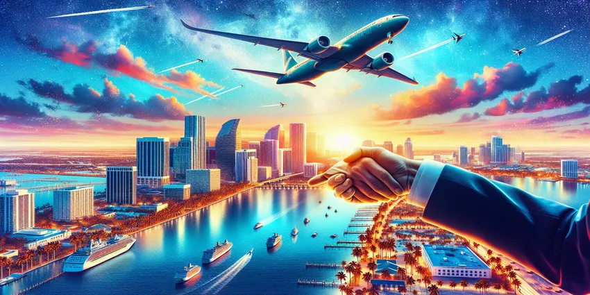 Miami airport terminal with various airline staff working