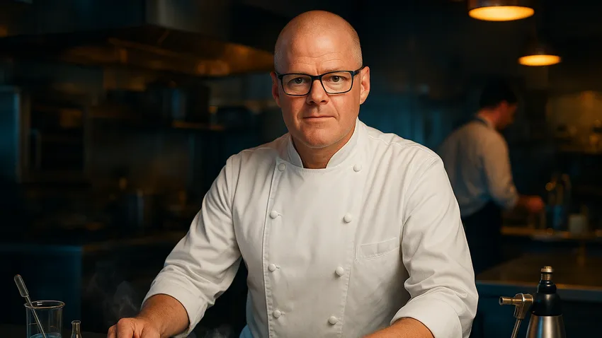 Heston Blumenthal portrait in chef whites