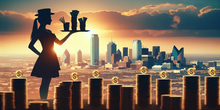 Dallas waitress serving food with tips