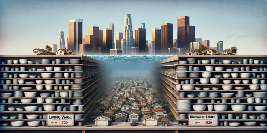 Los Angeles dishwasher wage gap comparison