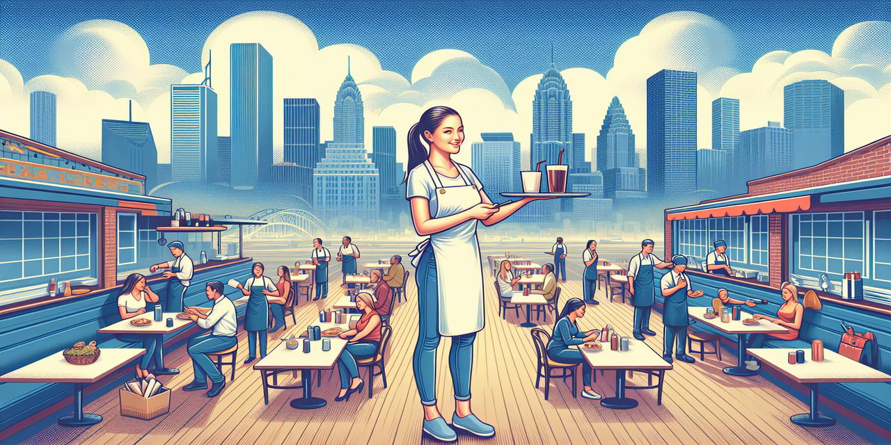 waitress serving food at a busy Miami restaurant