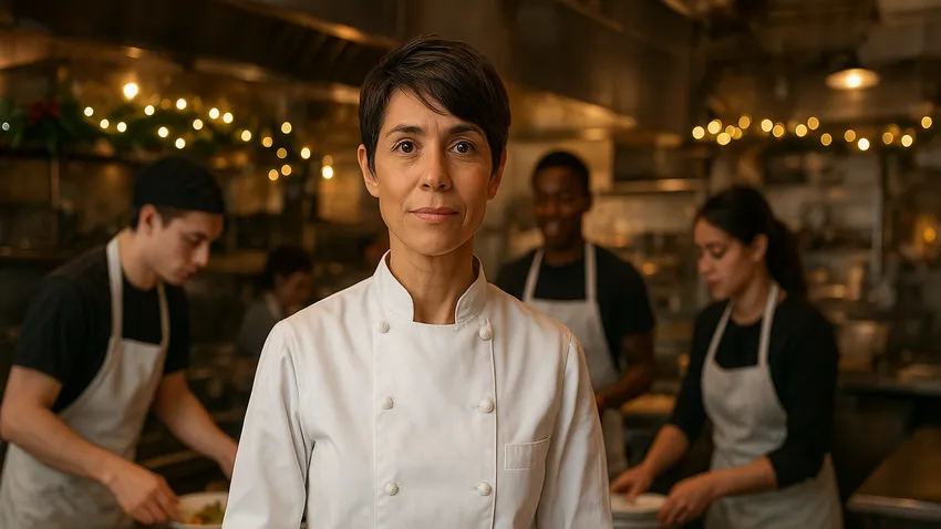Dominique Crenn portrait in chef uniform