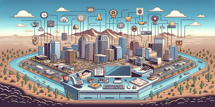 Receptionist working at front desk in office