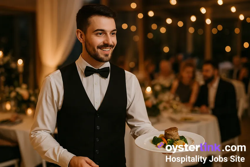 server holding plate at event