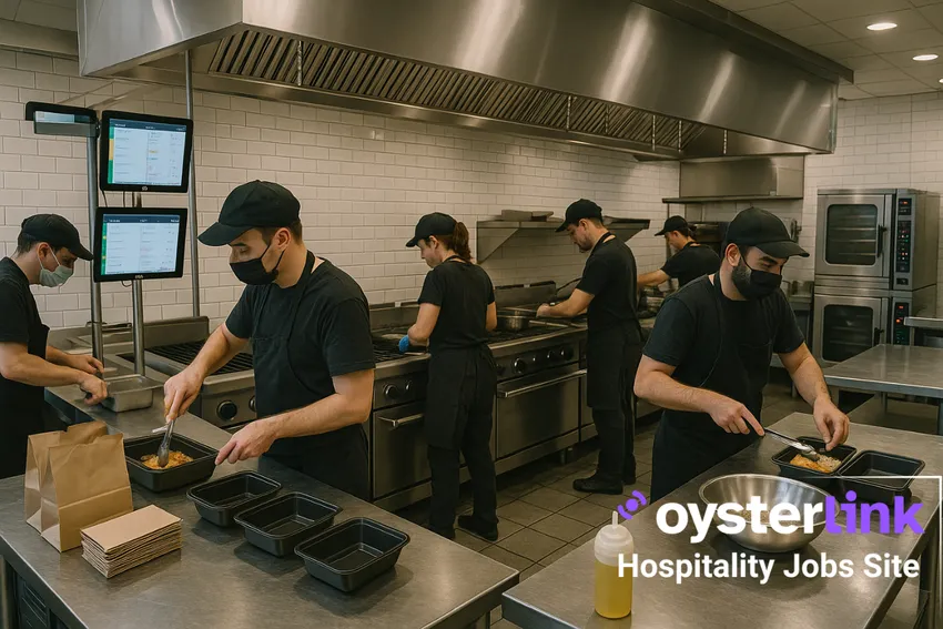 workers in ghost kitchen preparing orders