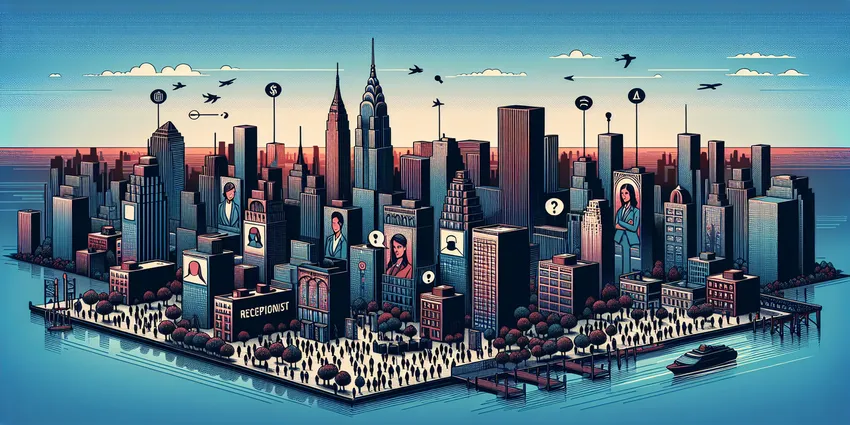 Receptionist answering phone at office front desk in New York City