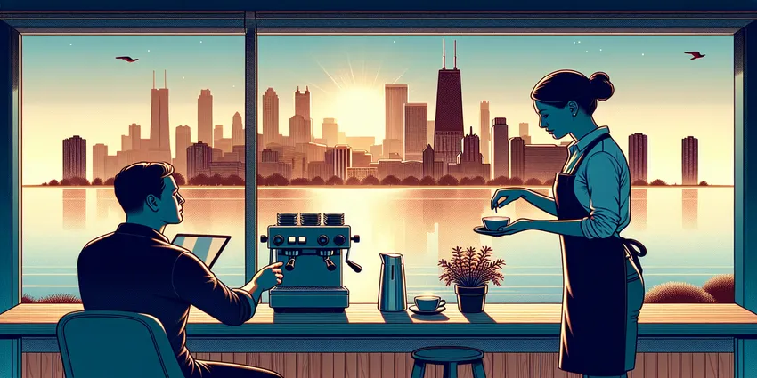 Barista preparing coffee at a Chicago cafe