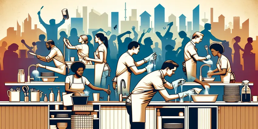 Dishwasher in commercial kitchen