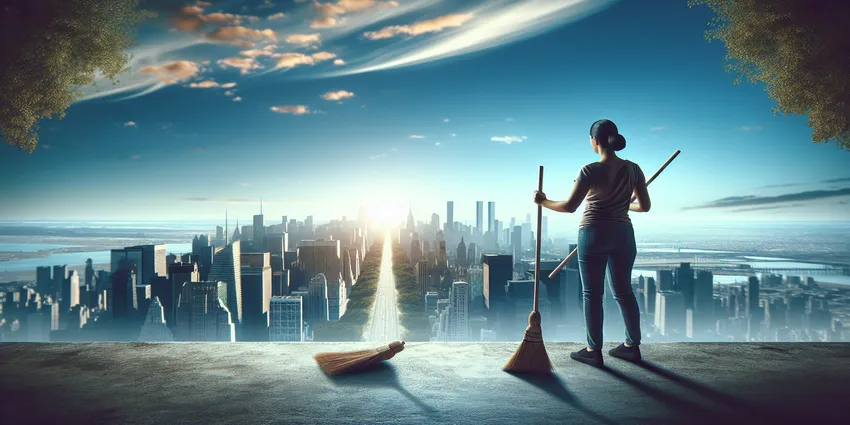 Room attendant cleaning a hotel room