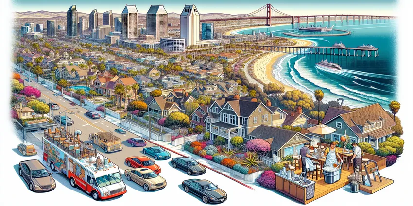 San Diego dishwasher salary and cityscape