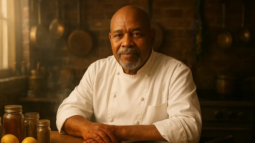 Paul Prudhomme portrait with Louisiana spice blends