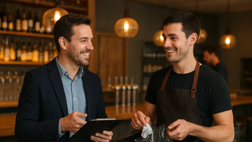 Barback servicing drinks