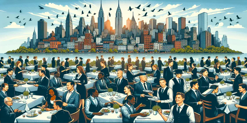 Server working in a busy New York City restaurant