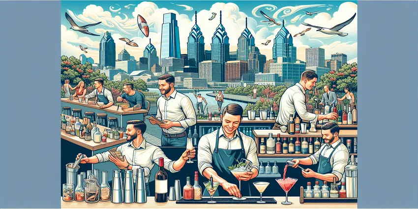 Bartender serving drinks in Philadelphia bar