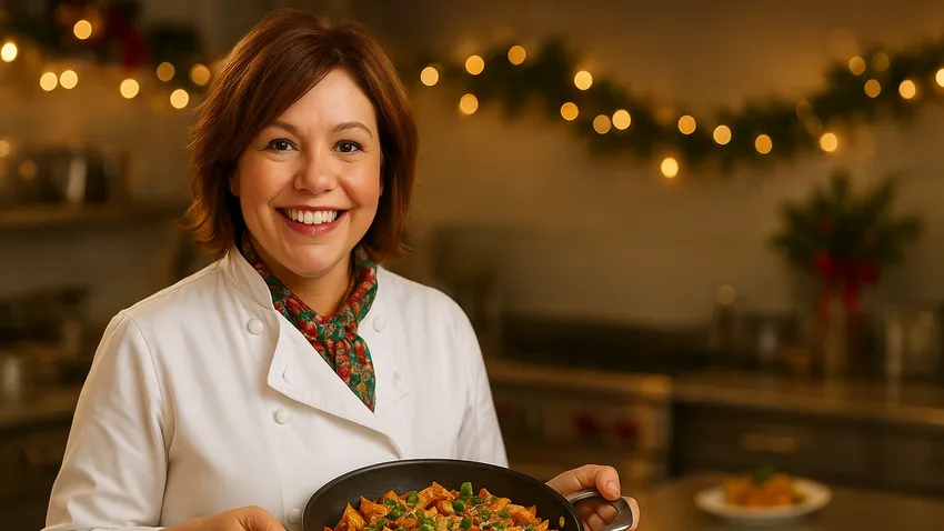Rachael Ray cooking with fresh ingredients