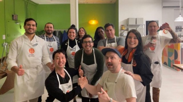 Students in kitchen, after attending cooking class