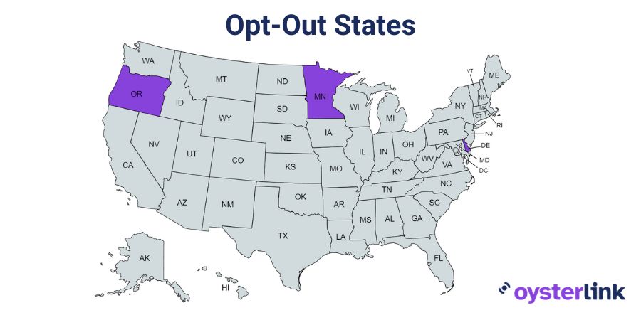 Opt-out states on the U.S. map