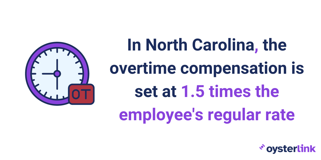 In North Carolina, overtime pay is calculated at a rate of 1.5 times the regular hourly wage