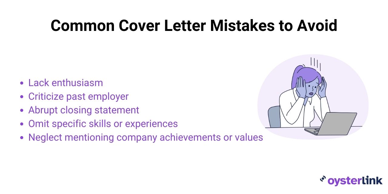 Graphic text summary listing key points to avoid when writing cover letters