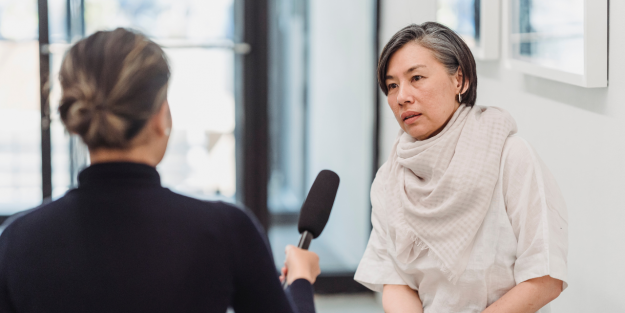 A woman reporter at an interview