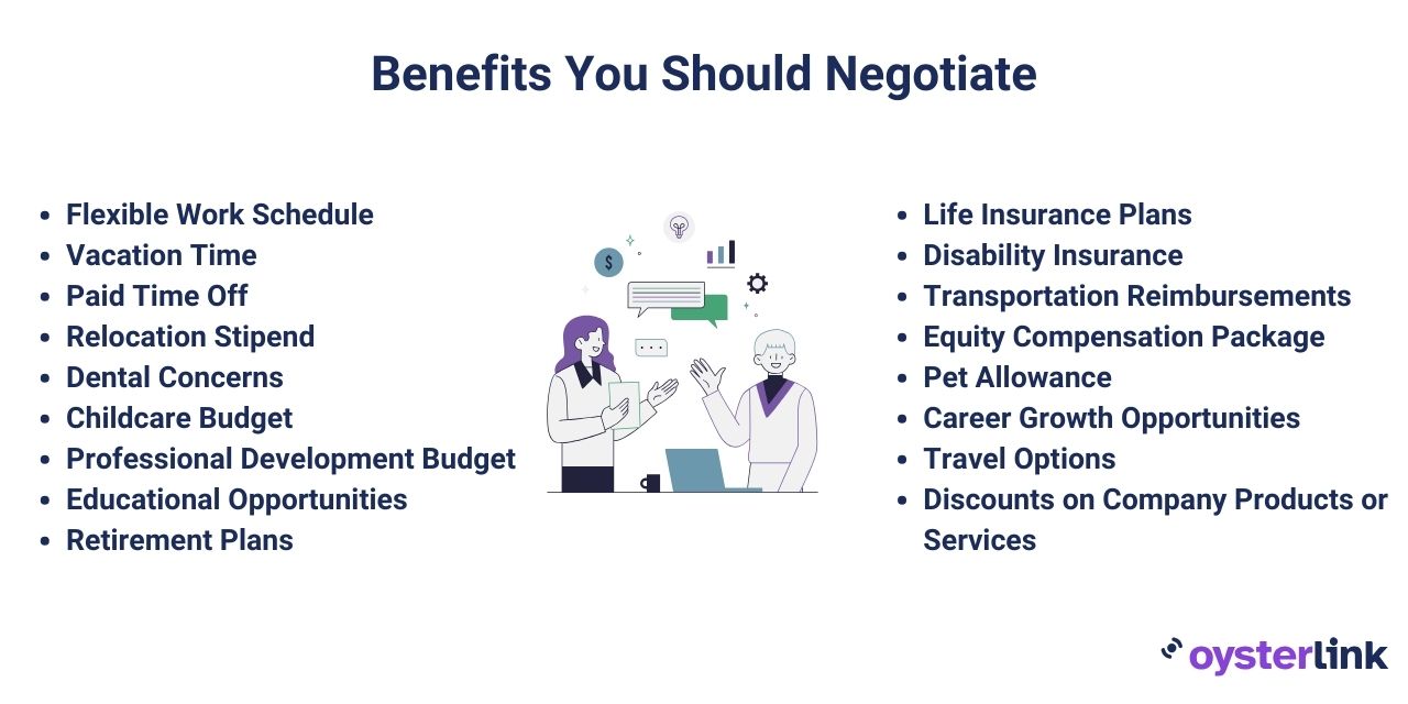 A graphic design sharing a list of employee benefits you should negotiate with your employer