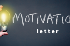 A light bulb and the words motivation letter on the blackboard