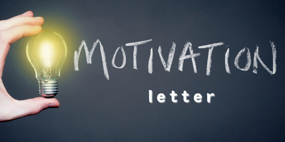 A light bulb and the words motivation letter on the blackboard