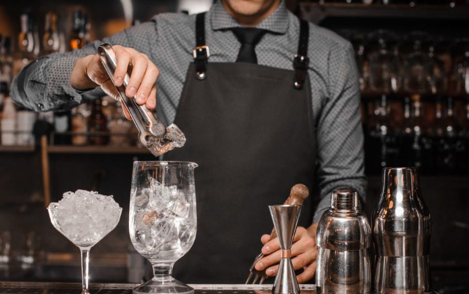 bartender placing ice