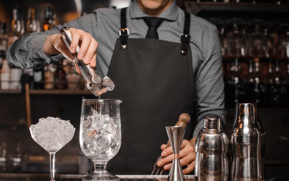 bartender placing ice