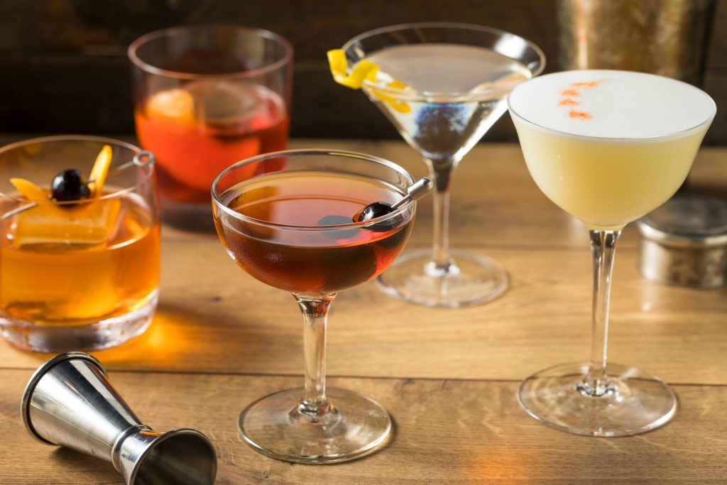 classic cocktails on a table