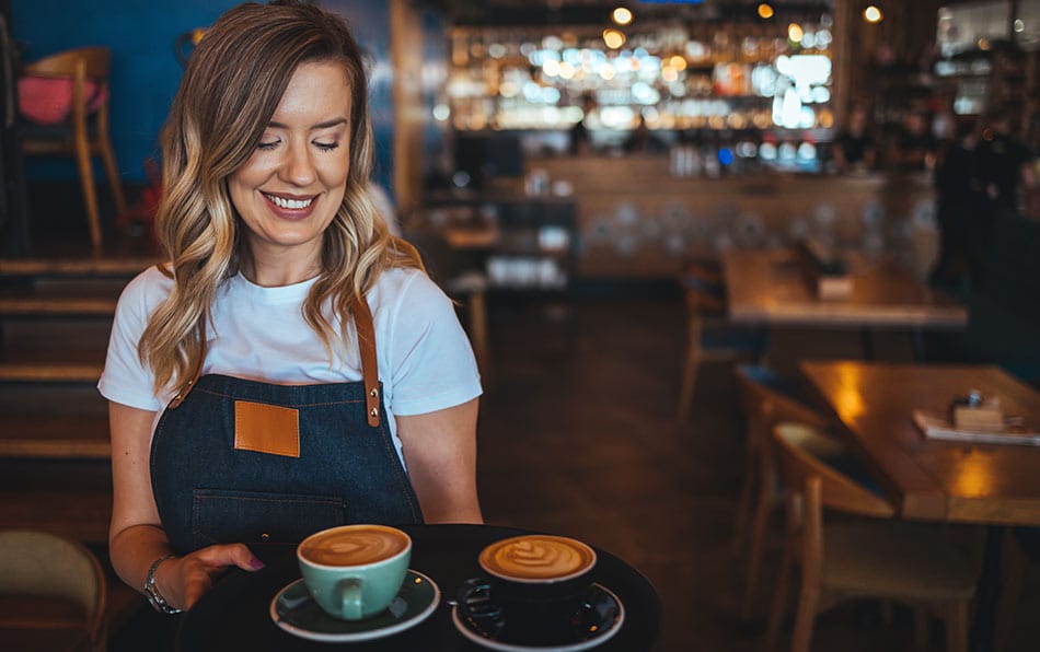 waitress holding a tray