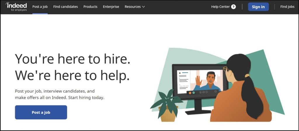 Indeed landing page
