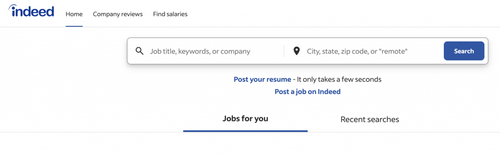 Indeed landing page